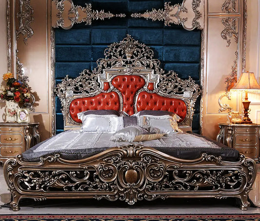 Royal European Style Solid Teak Wood Hand Carving Bed