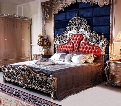 Royal European Style Solid Teak Wood Hand Carving Bed