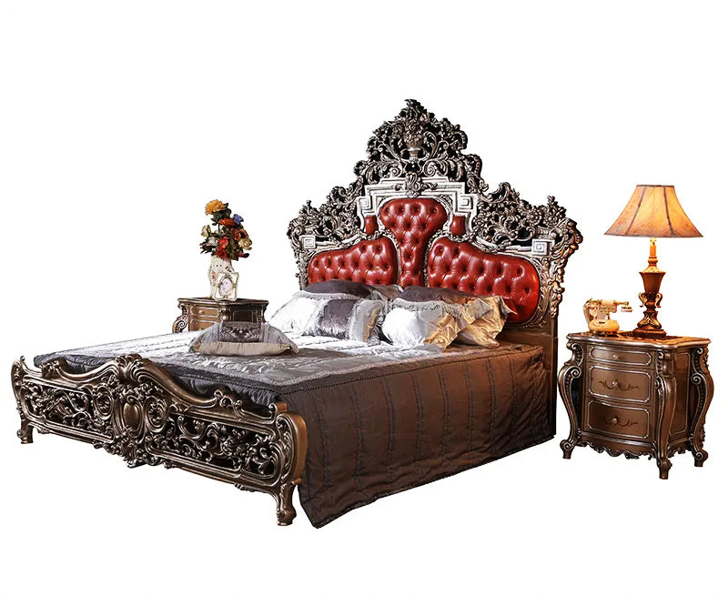 Royal European Style Solid Teak Wood Hand Carving Bed