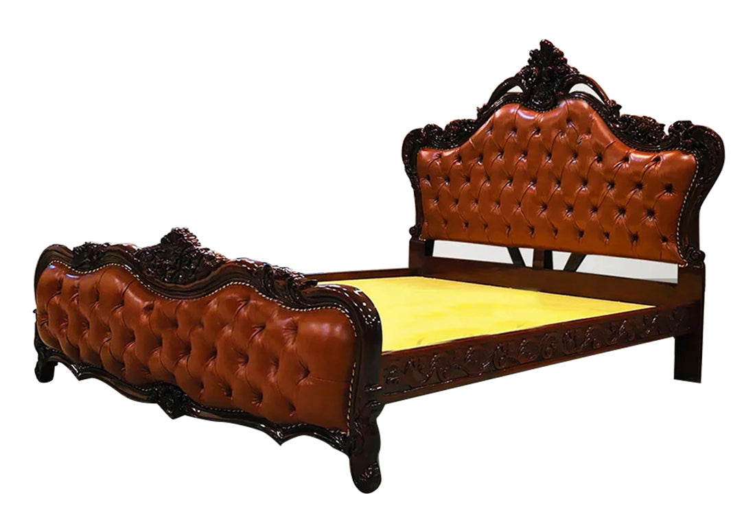 Walnut Shade Carved Teak King Size Bed