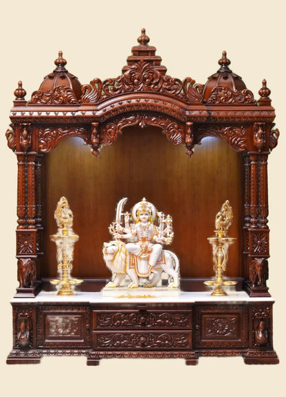 Large Designer Wooden Temple with Double Drawer | Wooden Pooja Mandir