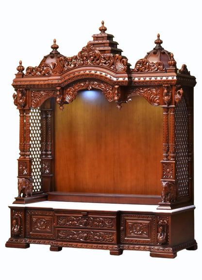 Large Designer Wooden Temple with Double Drawer | Wooden Pooja Mandir