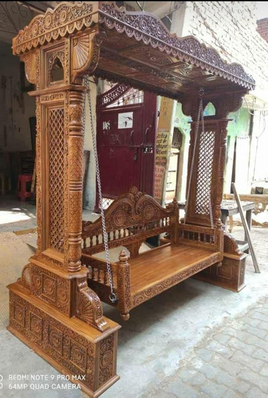 Solid Teak Wooden Hand carved Swing Chair  Jhula