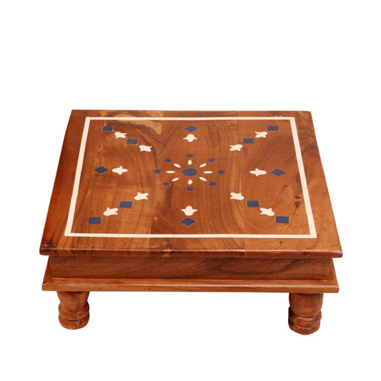 Indian Inlay Flowered Theme Style Handmade Wooden Bajot for Home