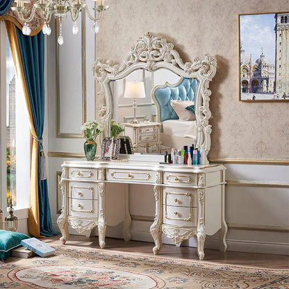 Luxury Modern European Style Glossy Carving Dressing Table