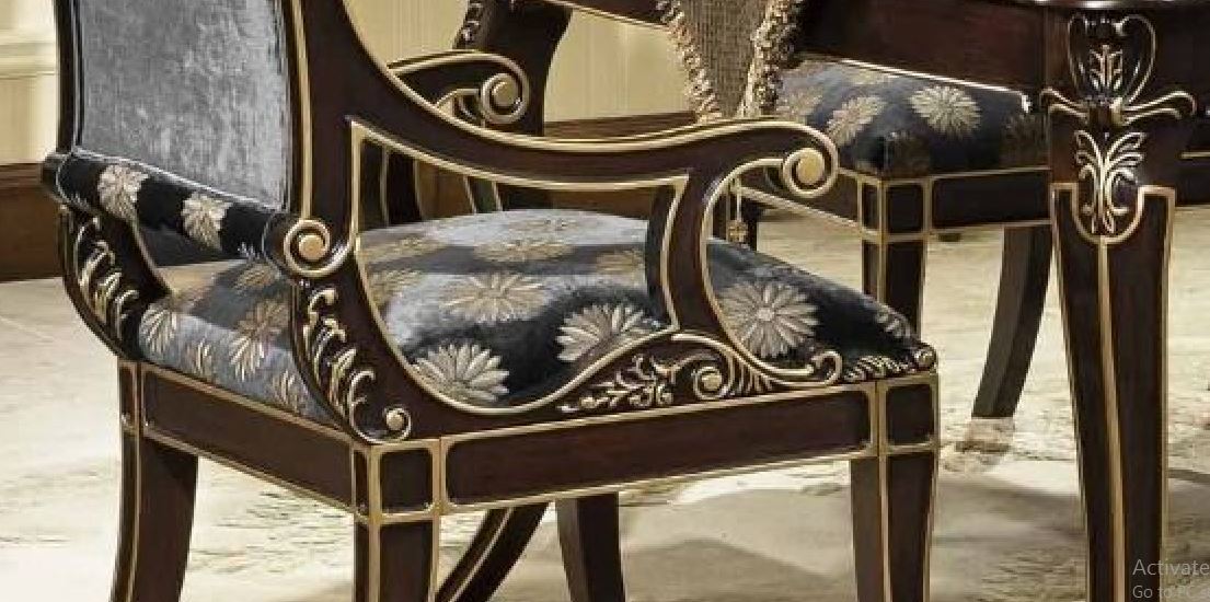 Mumbai Walnut Golden Antique Dining Table Set