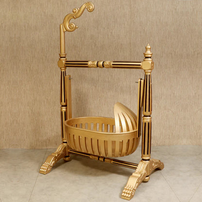 Golden Finshed Dawn Teak Wooden Handmade Cradle