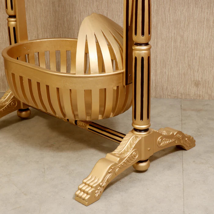 Golden Finshed Dawn Teak Wooden Handmade Cradle