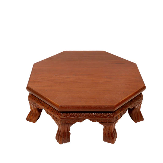 Asth Traditional Teak Wood Octagonal Bajot /Choki Sitting Dinning