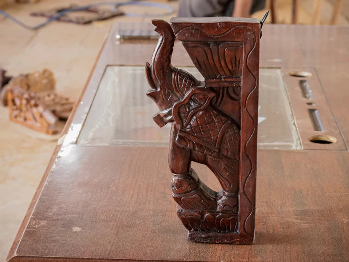 Solid teak elephant dance 1ft height Door bracket - Teak wood