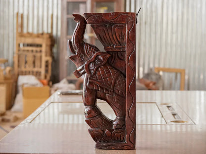 Solid teak elephant dance 1ft height Door bracket - Teak wood