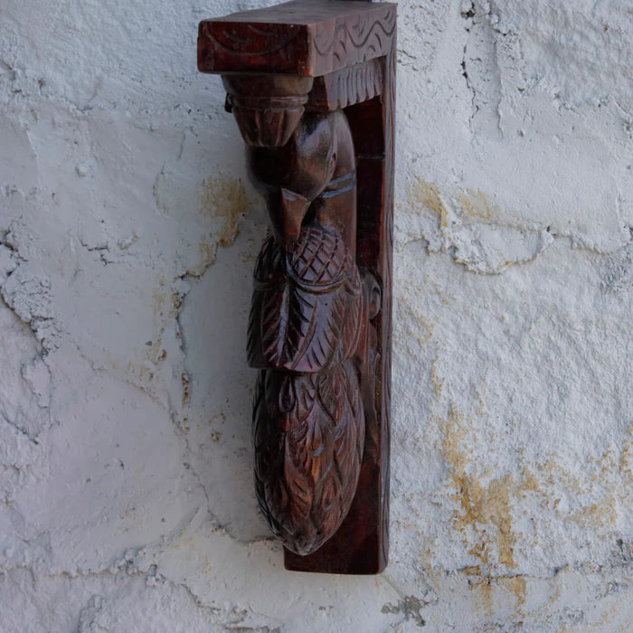 Solid teak dark mohagany stain peacock door bracket - Teak wood