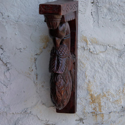 Solid teak dark mohagany stain peacock door bracket - Teak wood