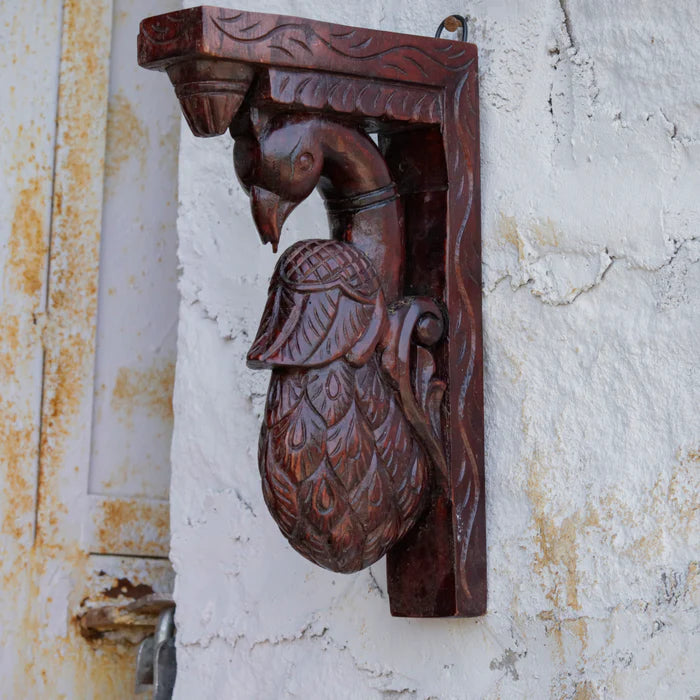 Solid teak dark mohagany stain peacock door bracket - Teak wood