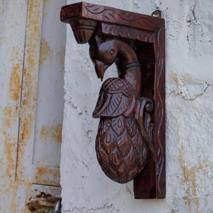 Solid teak dark mohagany stain peacock door bracket - Teak wood