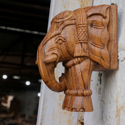 eautiful Elephant Head Handmade Wooden Door Bracket