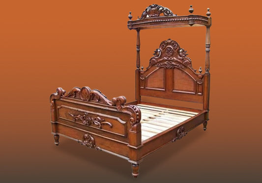 Antique Solid Teak Wooden Bed Set