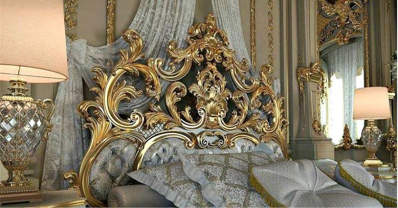 Victorian Classic Golden Antique Bed Set