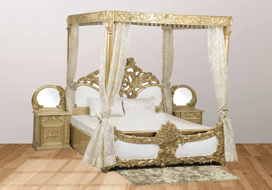 Luxurious Gold Polished Wooden Bed Set