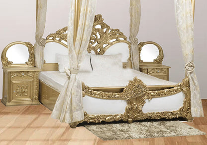 Luxurious Gold Polished Wooden Bed Set