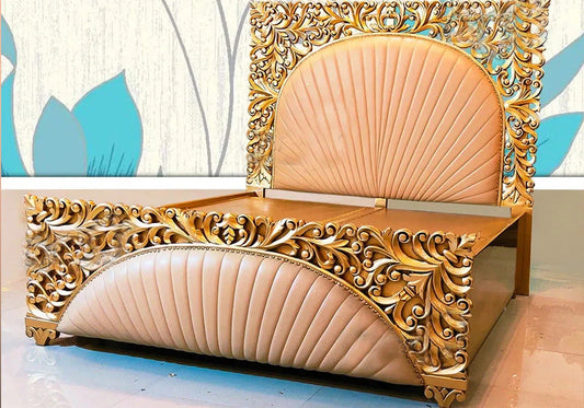 Leatherette Royal Bed with Golden Finish