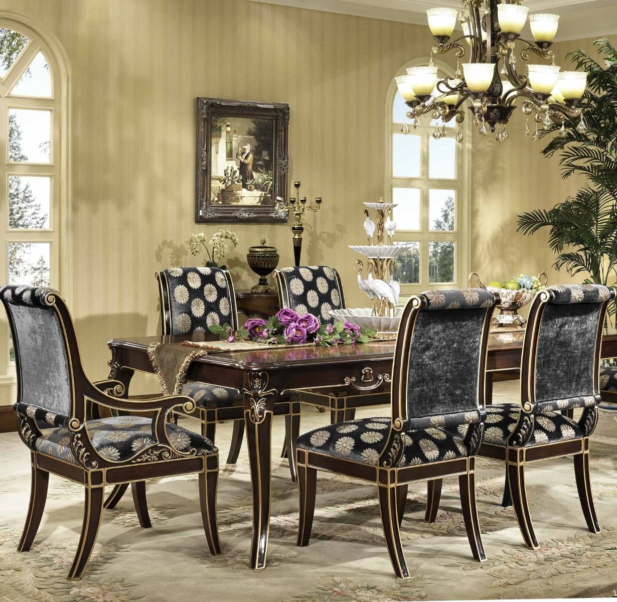 Mumbai Walnut Golden Antique Dining Table Set