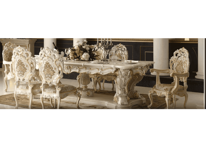 Curves & Carvings White and Gold Victorian Dining Table Set