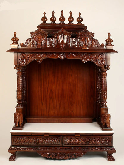 Designer Wood Carved Temple with Vaishnava Symbols