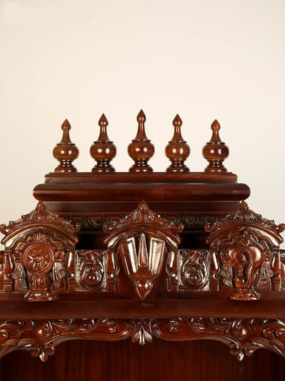 Designer Wood Carved Temple with Vaishnava Symbols