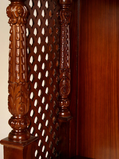 Designer Wood Carved Temple with Vaishnava Symbols