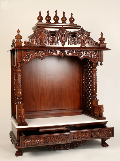 Designer Wood Carved Temple with Vaishnava Symbols