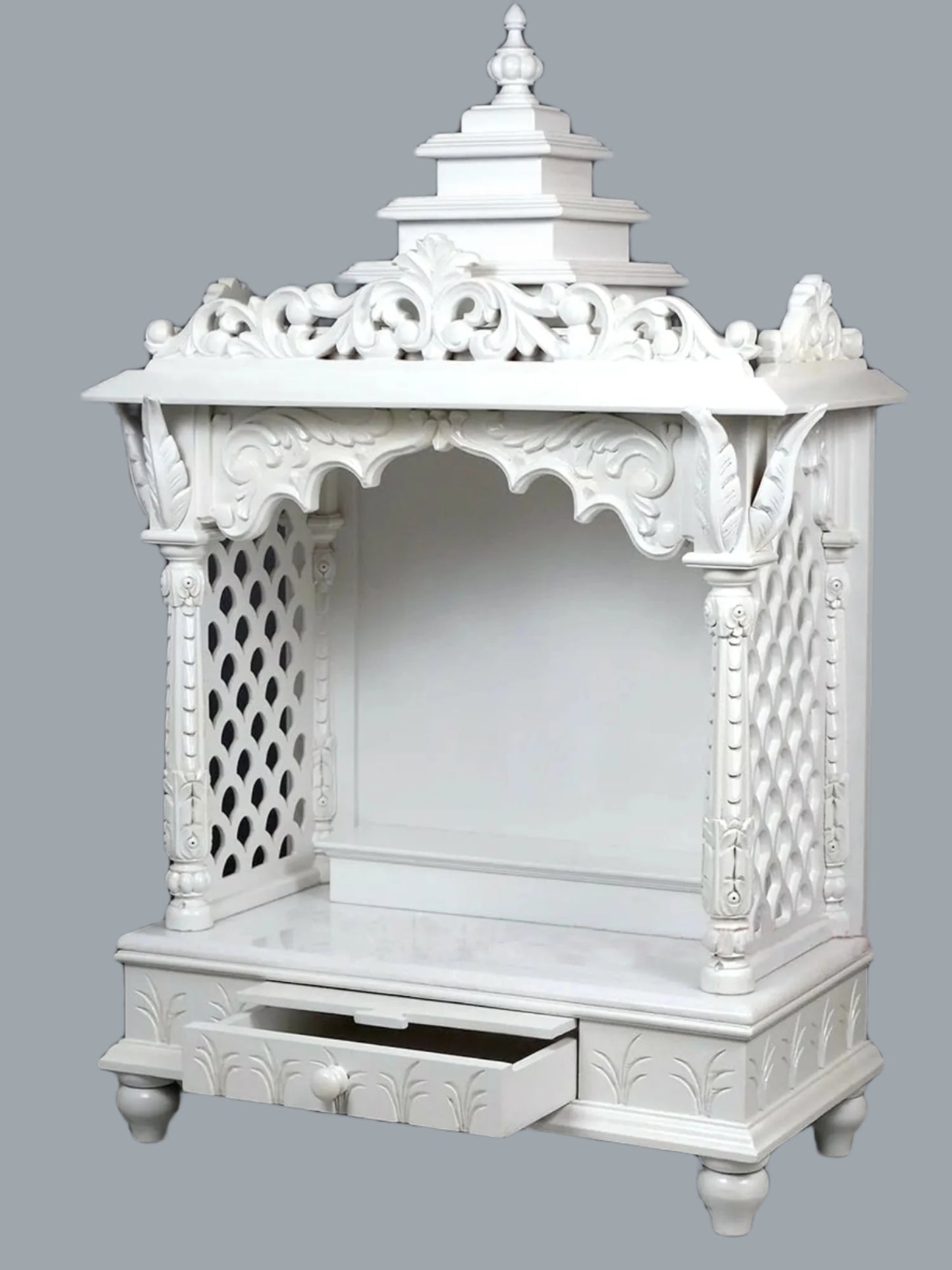 Large White Colored Designer Puja Temple in Wood