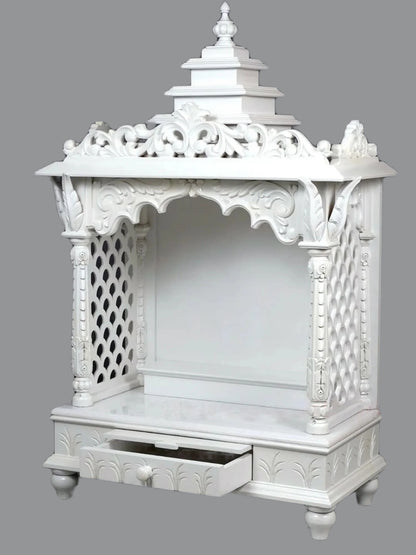 Large White Colored Designer Puja Temple in Wood