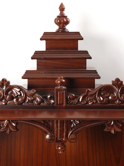 Large Wood Carved Designer Temple with Drawer | Wall Hanging