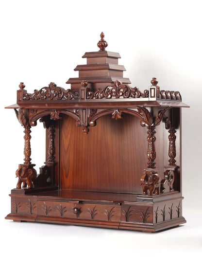 Large Wood Carved Designer Temple with Drawer | Wall Hanging