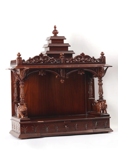 Large Wood Carved Designer Temple with Drawer | Wall Hanging