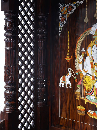 Huge Designer Puja Temple with Lord Ganesha Inlay