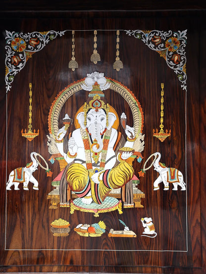 Huge Designer Puja Temple with Lord Ganesha Inlay