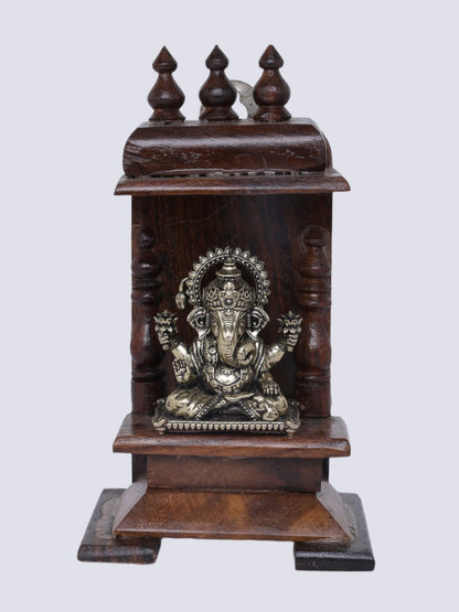 Small Superfine Lord Ganesha Temple | Brass Statue with Wooden Temple | Wall Hanging