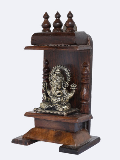 Small Superfine Lord Ganesha Temple | Brass Statue with Wooden Temple | Wall Hanging