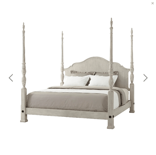 French Distress White Chandigarh Four Poster Bed