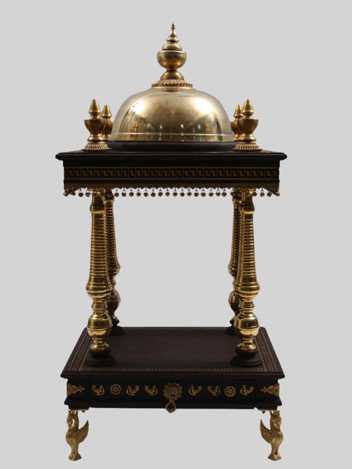 Large Wood and Brass Designer Temple with Drawer