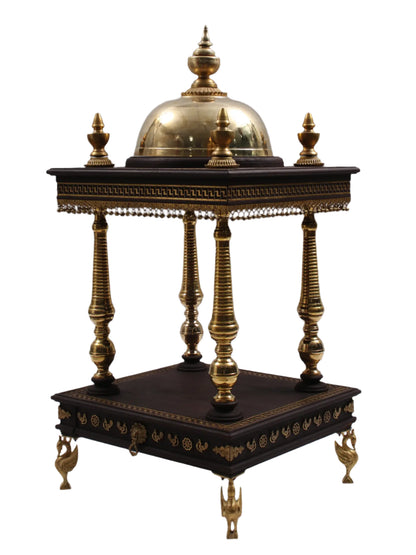 Large Wood and Brass Designer Temple with Drawer