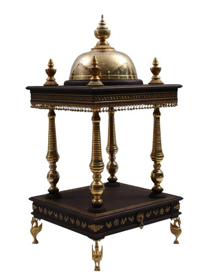 Large Wood and Brass Designer Temple with Drawer