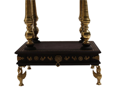 Large Wood and Brass Designer Temple with Drawer