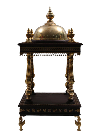 Large Wood and Brass Designer Temple with Drawer