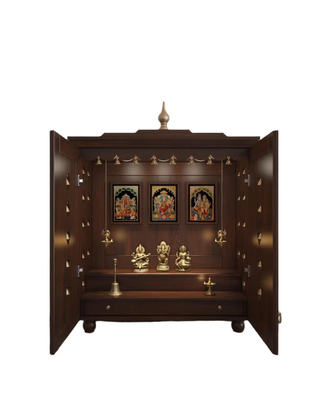 Handcrafted solid wood 2-step puja temple