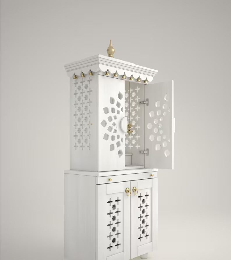 Beautiful free standing puja mandapam with doors & brass accents