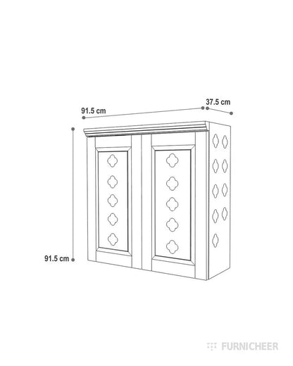 Wall mount puja mandir with door having flower cutouts & bells