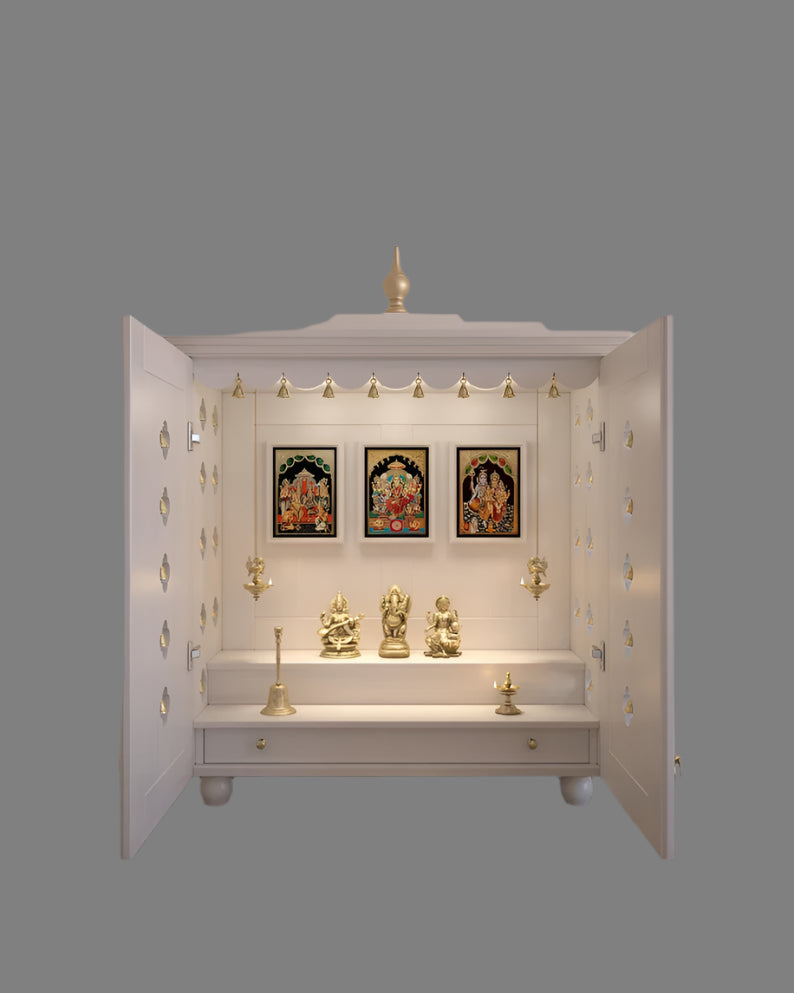 Handcrafted solid wood 2-step puja temple